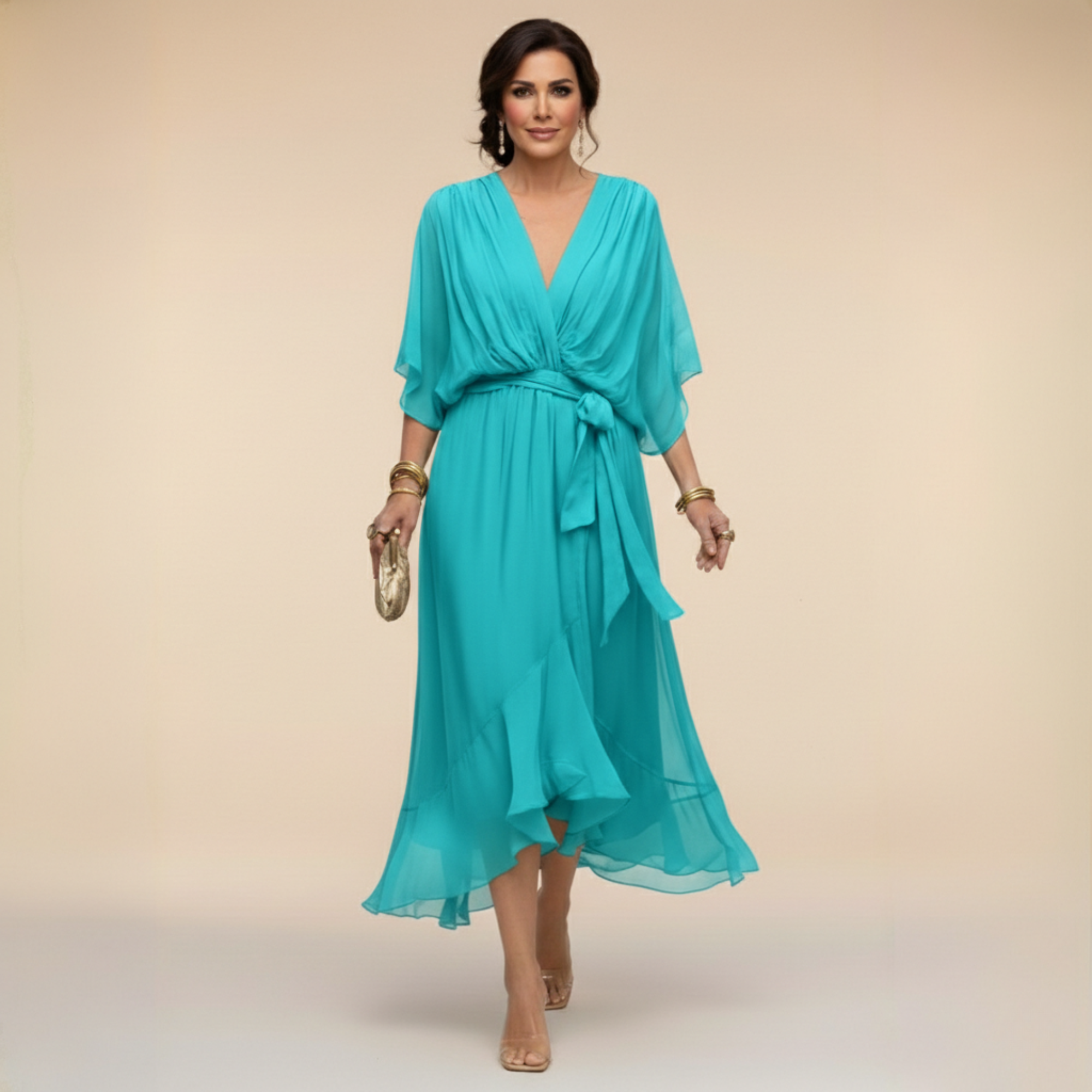 Fließendes Midikleid mit V-Ausschnitt
