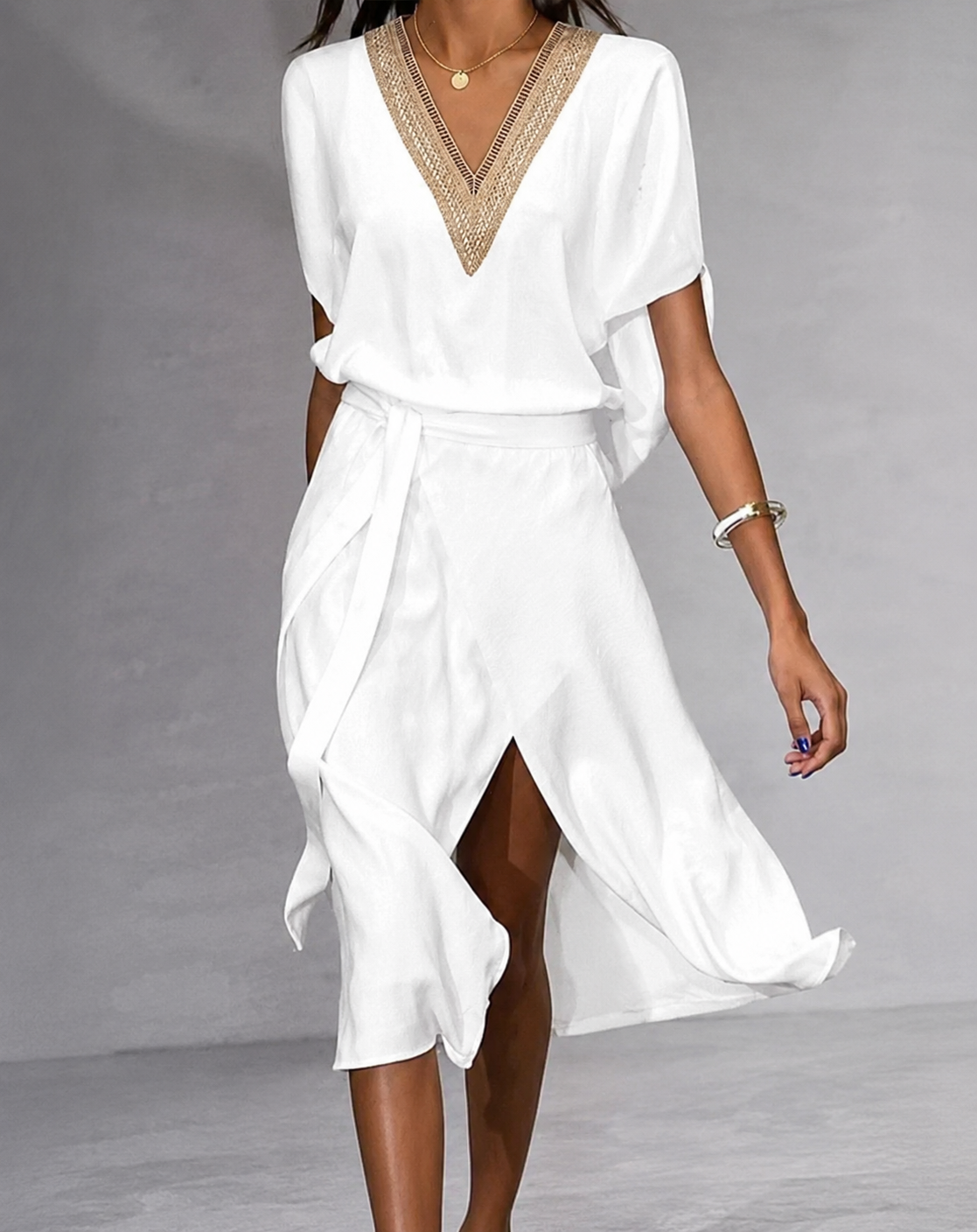 Midi-Kleid mit V-Ausschnitt und klassischem Schnitt für Damen | Ideal für formelle oder sommerliche Anlässe