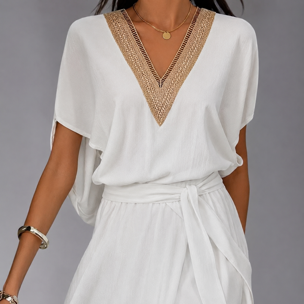 Midi-Kleid mit V-Ausschnitt und klassischem Schnitt für Damen | Ideal für formelle oder sommerliche Anlässe