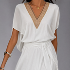 Midi-Kleid mit V-Ausschnitt und klassischem Schnitt für Damen | Ideal für formelle oder sommerliche Anlässe