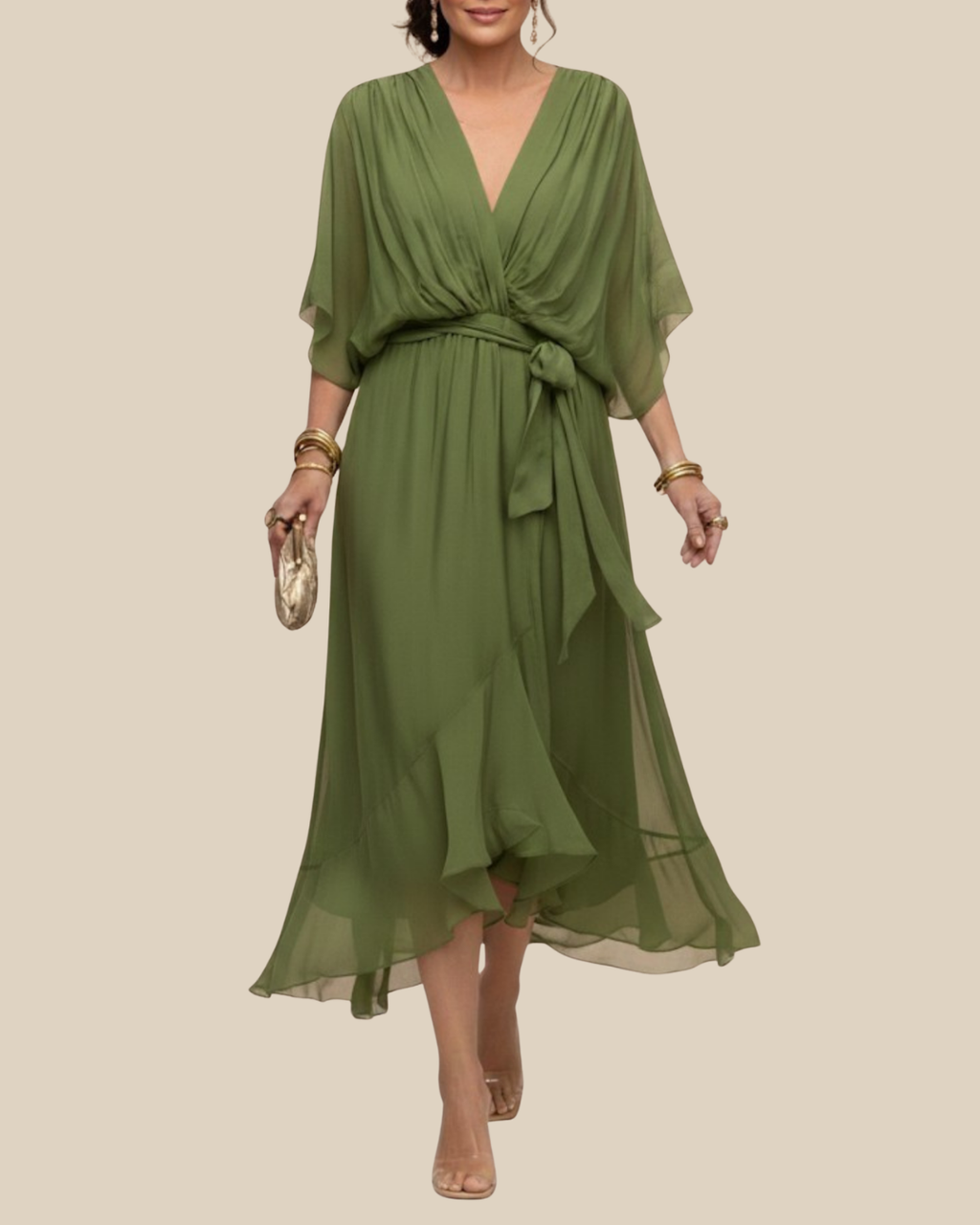 Chiffon Wrap Midi Dress