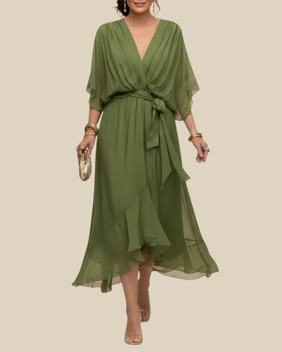 Chiffon Wrap Midi Dress