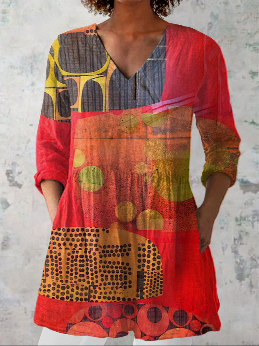 Lange Bluse mit ausdrucksstarkem Muster