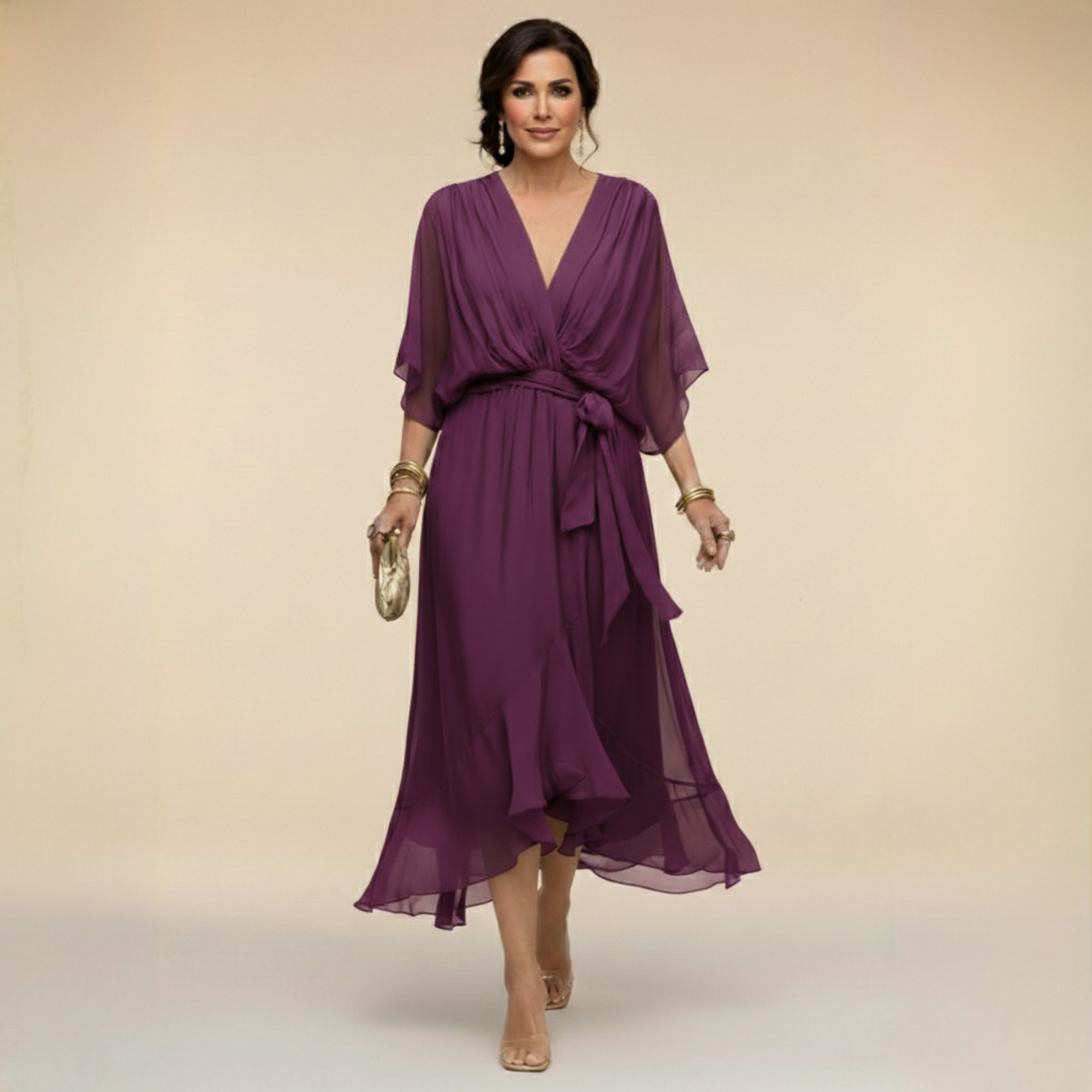 Fließendes Midikleid mit V-Ausschnitt
