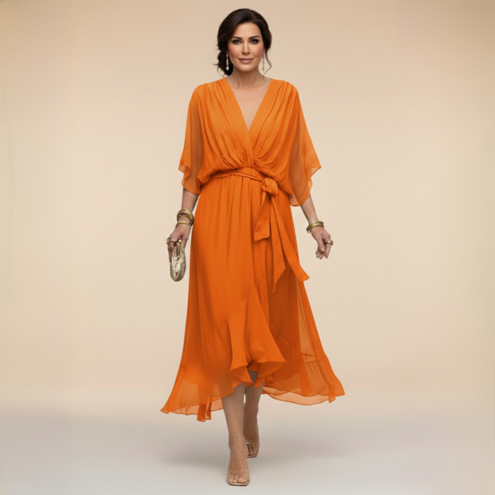 Fließendes Midikleid mit V-Ausschnitt