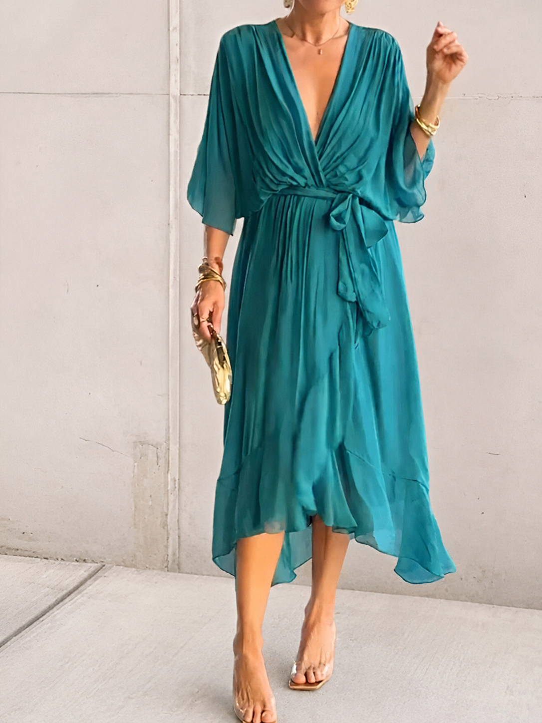 Chiffon Wrap Midi Dress
