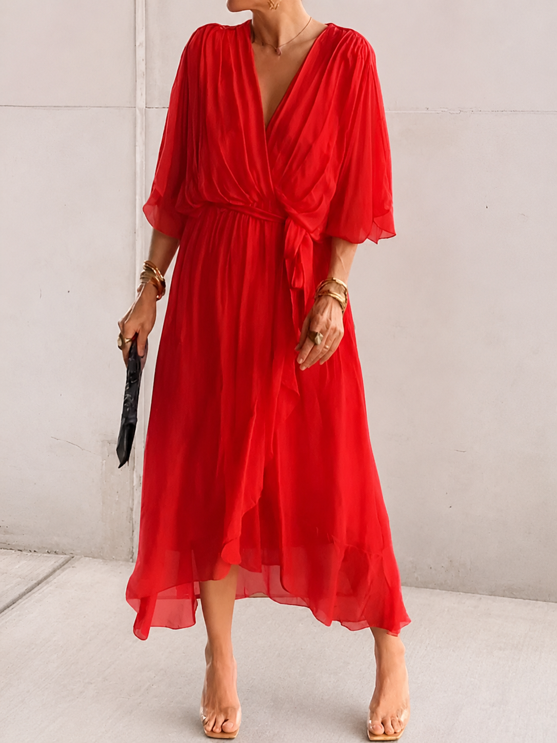 Chiffon Wrap Midi Dress