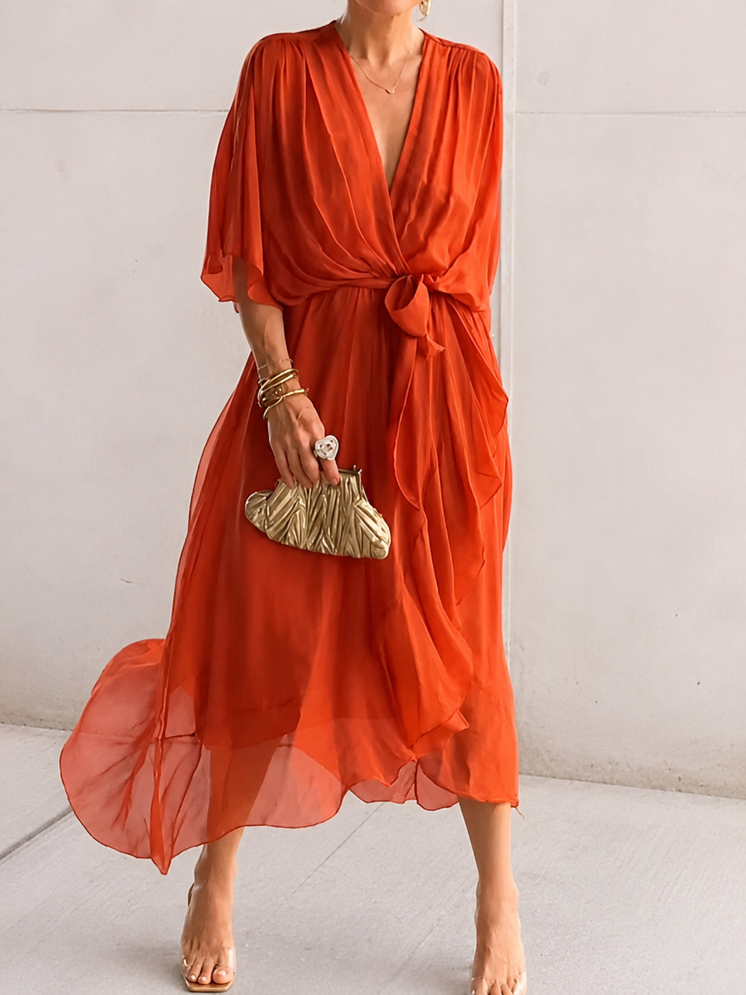 Chiffon Wrap Midi Dress