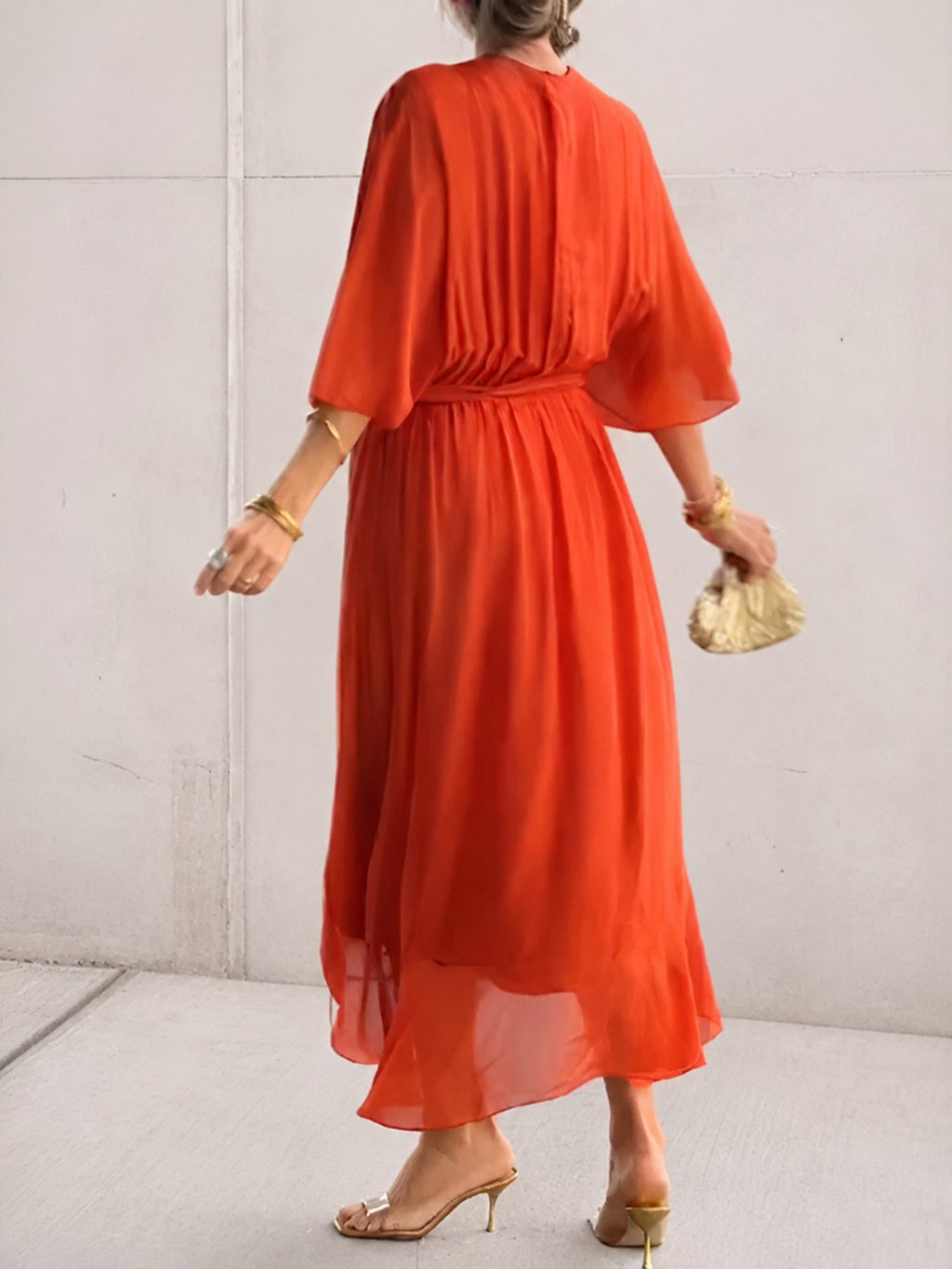Chiffon Wrap Midi Dress