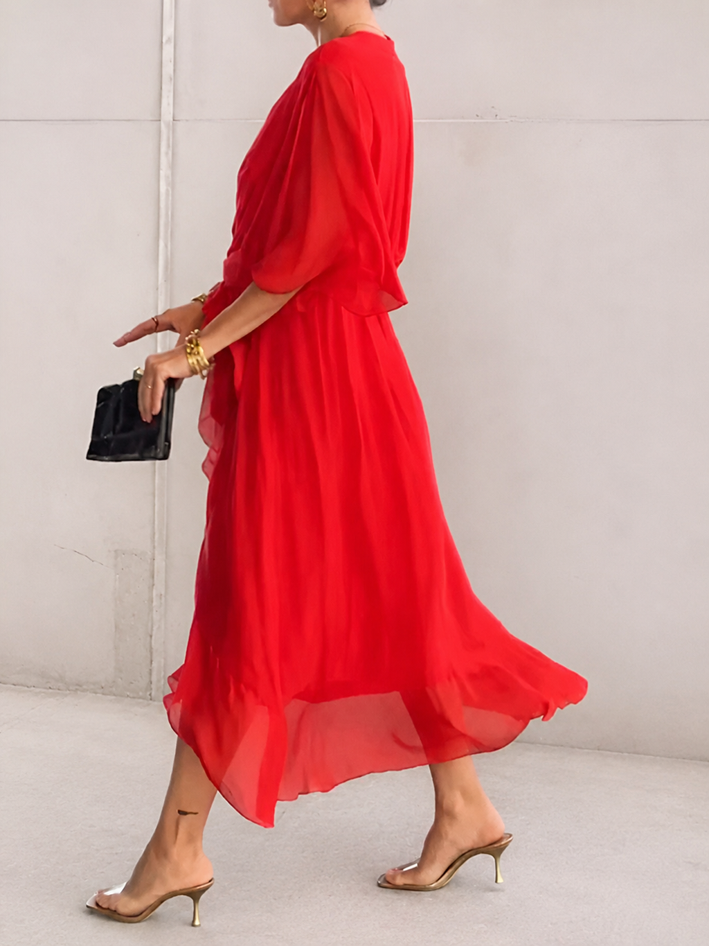 Chiffon Wrap Midi Dress