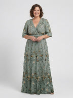 Evadne | Florales V-Ausschnitt Maxikleid mit kurzen Ärmeln