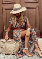 Ara – Lange, fließende Boho-Robe mit Gürtel