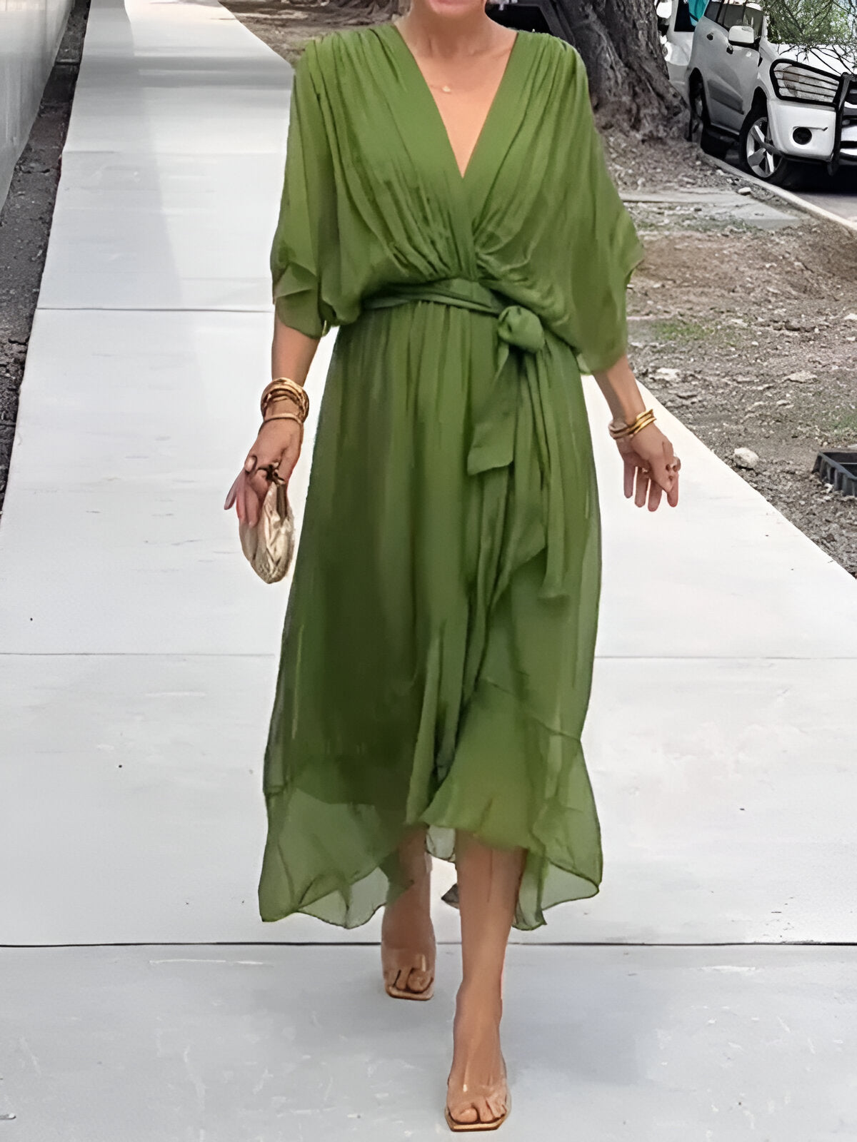 Chiffon Wrap Midi Dress