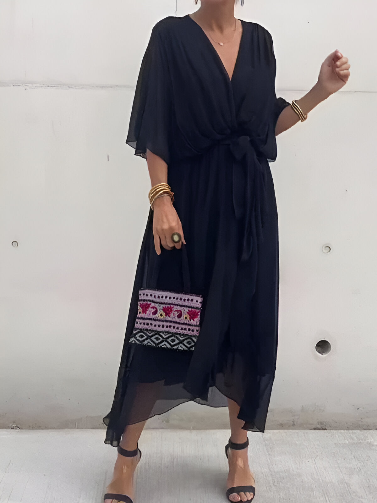 Chiffon Wrap Midi Dress