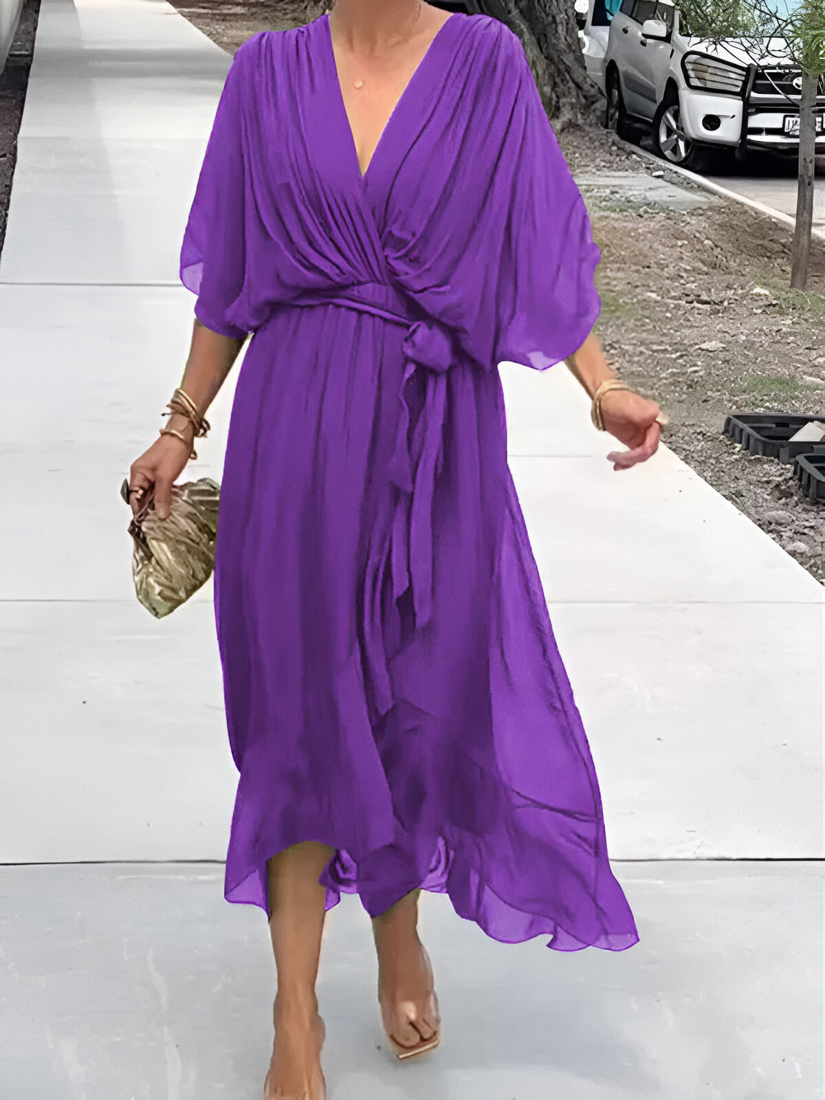 Chiffon Wrap Midi Dress