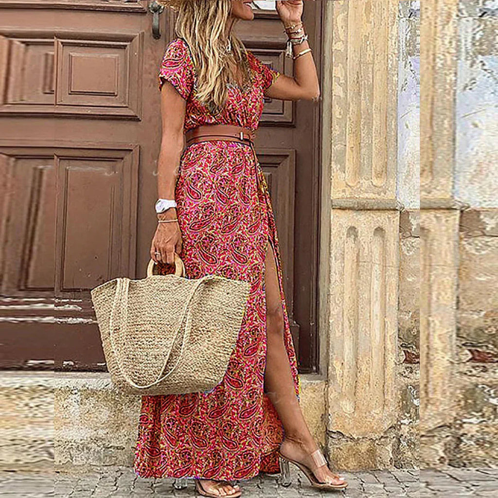 Ara – Lange, fließende Boho-Robe mit Gürtel